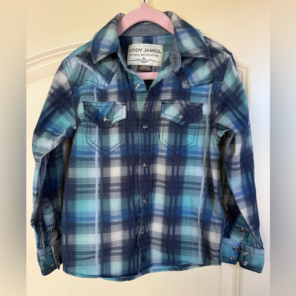 Toddler 3T,Cody James Blue Plaid Shirt w/ pearl snaps,Long Sleeves